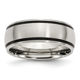 Stainless Steel Wedding Band with Black Rubber, Engravable Brushed Finish