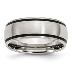 Stainless Steel Wedding Band with Black Rubber, Engravable Brushed Finish