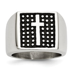 Sophia Jewelers Polished Antiqued Stainless Steel Cross Ring Unisex