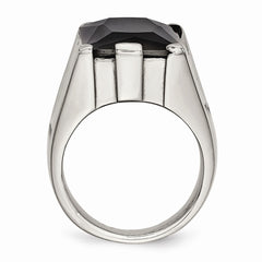 Stainless Steel Black CZ Polished Ring with Elegant Modern Design