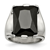 Stainless Steel Black CZ Polished Ring with Elegant Modern Design
