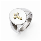 Stainless Steel and 10K Gold Cross Ring with Diamond Accent