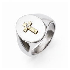 Stainless Steel and 10K Gold Cross Ring with Diamond Accent