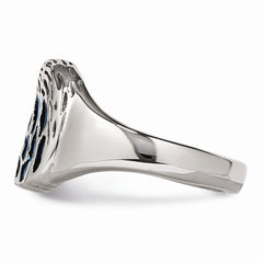 Sophia Jewelers Polished Stainless Steel Blue Enamel Eagle Men's Ring