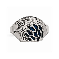 Sophia Jewelers Polished Stainless Steel Blue Enamel Eagle Men's Ring