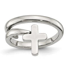 Stainless Steel Polished Twisted Cross Ring by Sophia Jewelers - 6 - 6