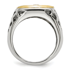 Stainless Steel with Sterling Silver Jesus Yellow IP-plated Polished Ring