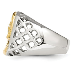 Stainless Steel with Sterling Silver Jesus Yellow IP-plated Polished Ring