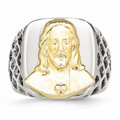 Sophia Jewelers Stainless Steel Jesus Ring with Gold Tone Polish