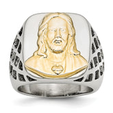 Sophia Jewelers Stainless Steel Jesus Ring with Gold Tone Polish