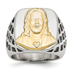 Sophia Jewelers Stainless Steel Jesus Ring with Gold Tone Polish