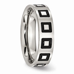 Stainless Steel Polished Wedding Band with Black Enamel Accents