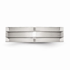 Sophia Jewelers Stainless Steel Wedding Band with Polished Brushed Grooved Finish