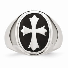Stainless Steel Enameled Cross Polished Ring