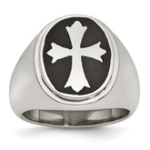 Stainless Steel Enameled Cross Ring with Polished Finish Modern Elegance - 9 - 9