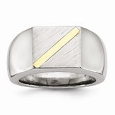 Sophia Jewelers Stainless Steel 14K Gold Stripe Signet Ring