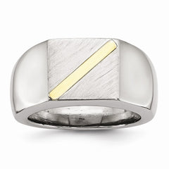 Sophia Jewelers Stainless Steel 14K Gold Stripe Signet Ring
