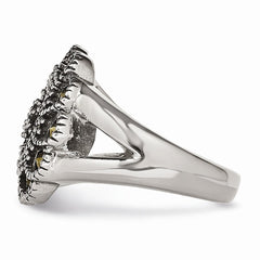 Stainless Steel Textured Flower Marcasite Ring with Polished Finish