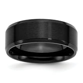 Stainless Steel Polished Brushed Center Black IP-plated 8mm Beveled Edge Band