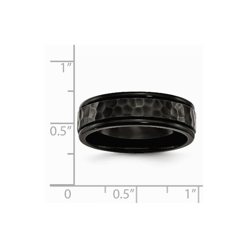 Stainless Steel 7mm Black IP-plated Hammered and Polished Band