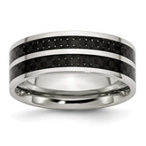 Stainless Steel Wedding Band with Black Carbon Fiber Inlay Engravable
