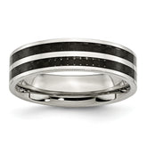 Stainless Steel Polished with Double Row Black Carbon Fiber Inlay 6mm Band