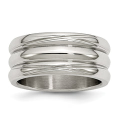 Sophia Jewelers Stainless Steel Fashion Ring with Polished Grooved Design