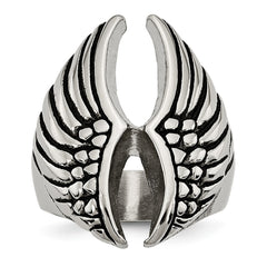 Stainless Steel Wings Ring with Polished Antiqued Finish Unisex