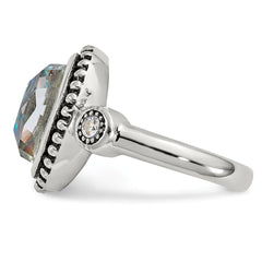 Stainless Steel Ring with Polished Abalone and CZ Stones - 6 - 6