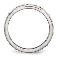 StainleSterling Silver Steel Polished WithCrystal 4.5mm Band