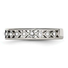 StainleSterling Silver Steel Polished WithCrystal 4.5mm Band