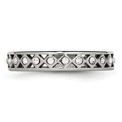 StainleSterling Silver Steel Polished WithCrystal 4.5mm Band