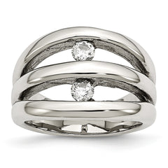 Sophia Jewelers Polished Stainless Steel CZ Ring Elegant Synthetic Stone