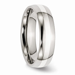 Stainless Steel Wedding Band with Sterling Silver Inlay Polished Finish