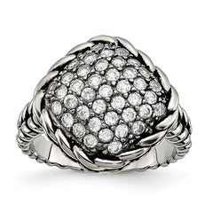 Sophia Jewelers Stainless Steel CZ Fashion Ring with Polished Antiqued Finish