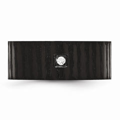 Stainless Steel Black IP-Plated Wedding Band with CZ, Polished & Brushed Finish - 9 - 9