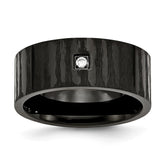Stainless Steel Black IP-Plated Wedding Band with CZ, Polished & Brushed Finish - 9 - 9