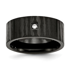 Stainless Steel Black IP-Plated Wedding Band with CZ, Polished & Brushed Finish - 9 - 9