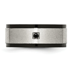 Stainless Steel Brushed and Polished Black IP-plated with Black CZ 9mm Band