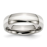 Stainless Steel Wedding Band with Sterling Silver Inlay Polished Finish