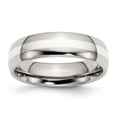 Stainless Steel Wedding Band with Sterling Silver Inlay Polished Finish