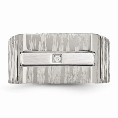 Stainless Steel Men's Ring with Polished and Brushed CZ Accents