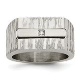 Stainless Steel Men's Ring with Polished and Brushed CZ Accents