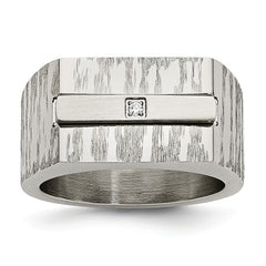 Stainless Steel Men's Ring with Polished and Brushed CZ Accents