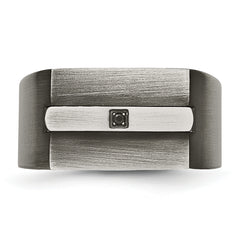 StainleSterling Silver Steel Antiqued and Brushed with Black CZ Signet Ring