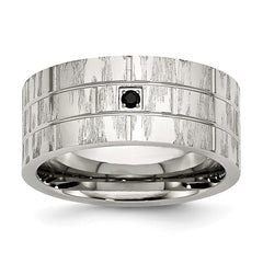 Sophia Jewelers Stainless Steel Wedding Band with Black CZ Accent
