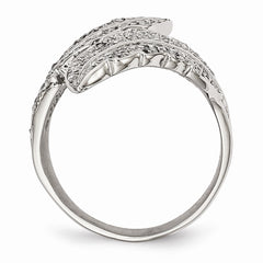 Sophia Jewelers Polished Leaf Ring with CZs in Stainless Steel