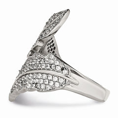Sophia Jewelers Polished Leaf Ring with CZs in Stainless Steel