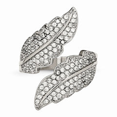 Sophia Jewelers Polished Leaf Ring with CZs in Stainless Steel