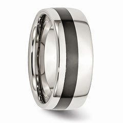 Stainless Steel Wedding Band with Polished Black Ceramic Inlay Engravable 9mm